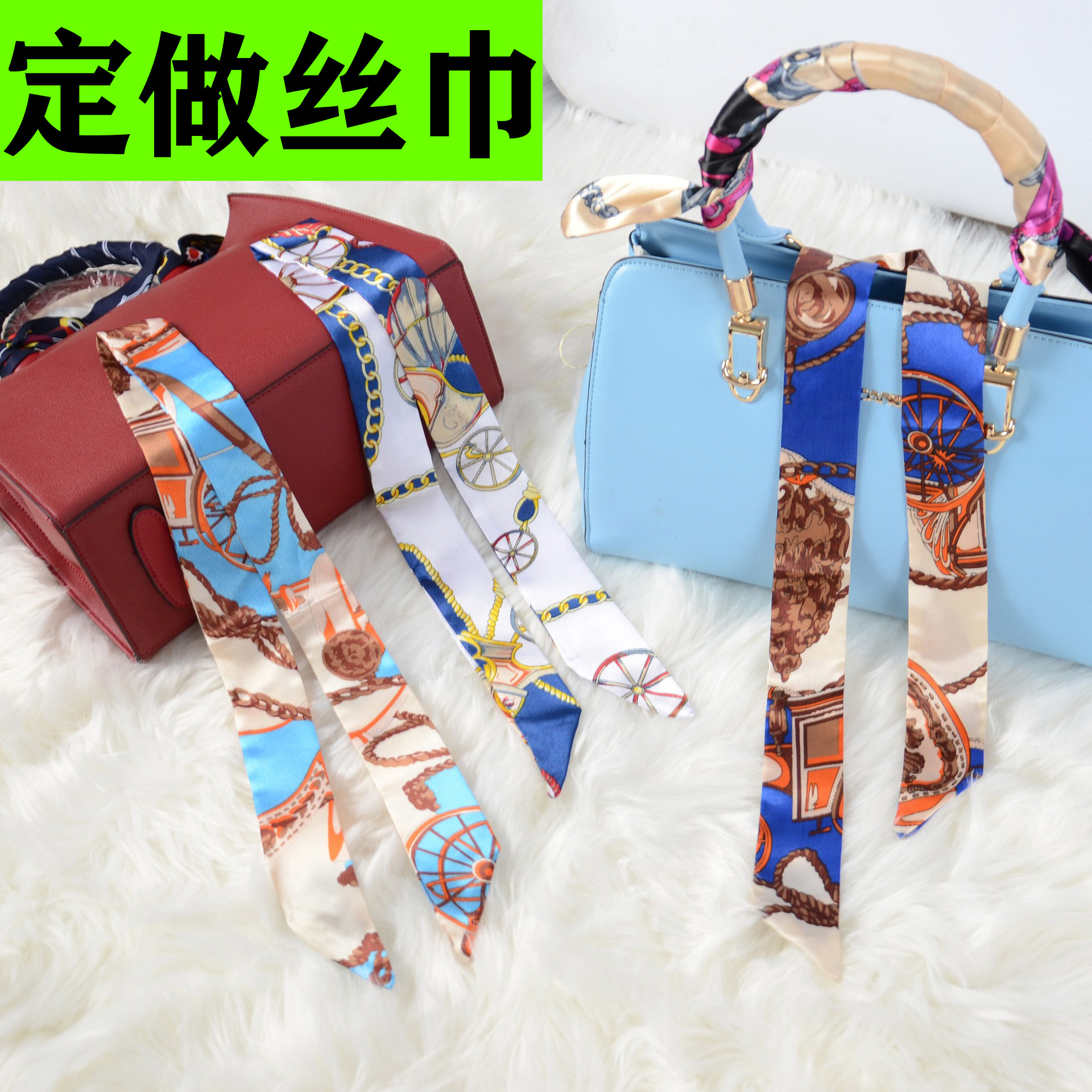 spring and autumn artificial silk satin ribbon tie bag silk scarf small scarf women‘s long ornaments scarf long tie wholesale