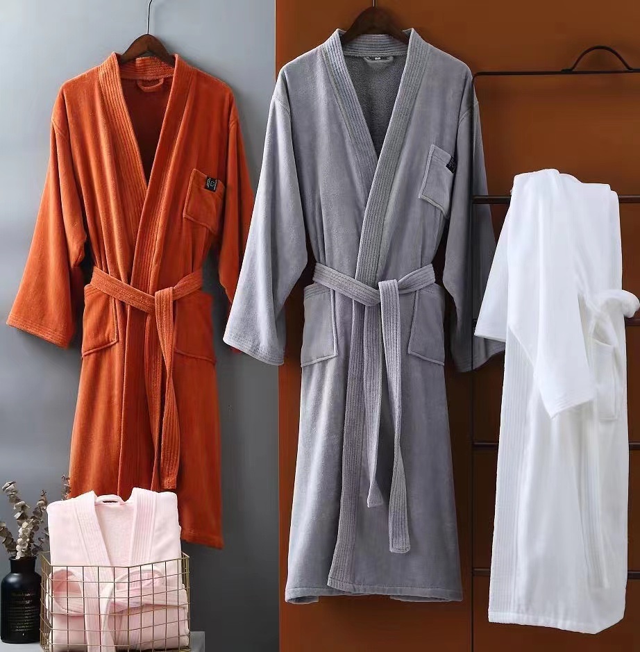 Gray Multiple Colors 100% Cotton Cut Velvet Bathrobe