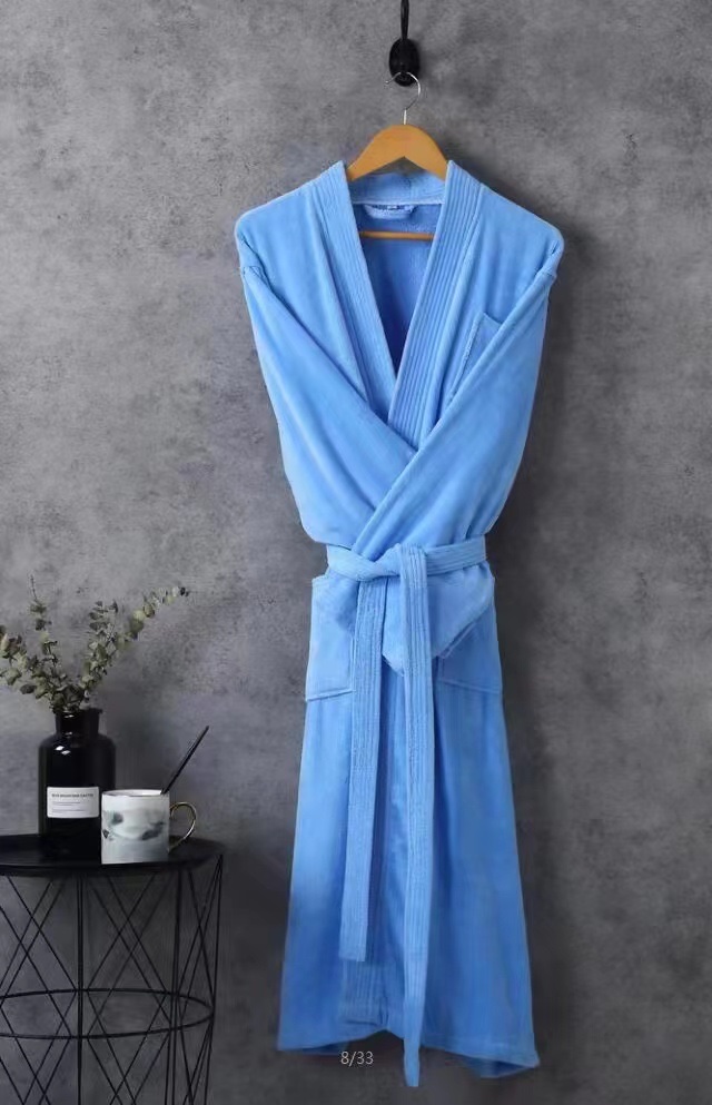 Gray Multiple Colors 100% Cotton Cut Velvet Bathrobe