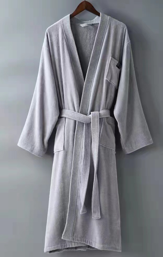 Gray Multiple Colors 100% Cotton Cut Velvet Bathrobe