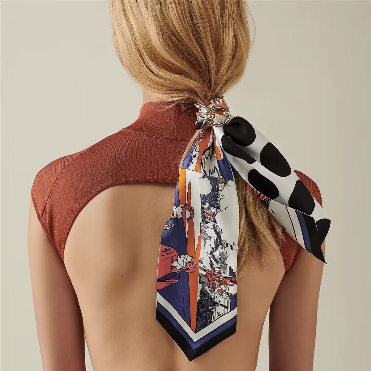 hangzhou high-quality twill silk wide pointed scarf shirt cheongsam trendy scarf fashionable all-match daily ribbon hair