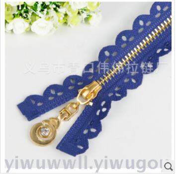 a variety of no. 3 hollow embossed lace metal zipper 3# real copper self-locking embossed open zipper manufacturers