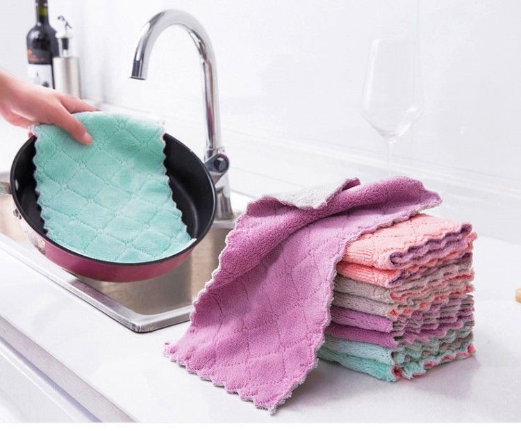 Double Color Coral Fleece dishcloth Kitchen Towel Towel Towel Towel