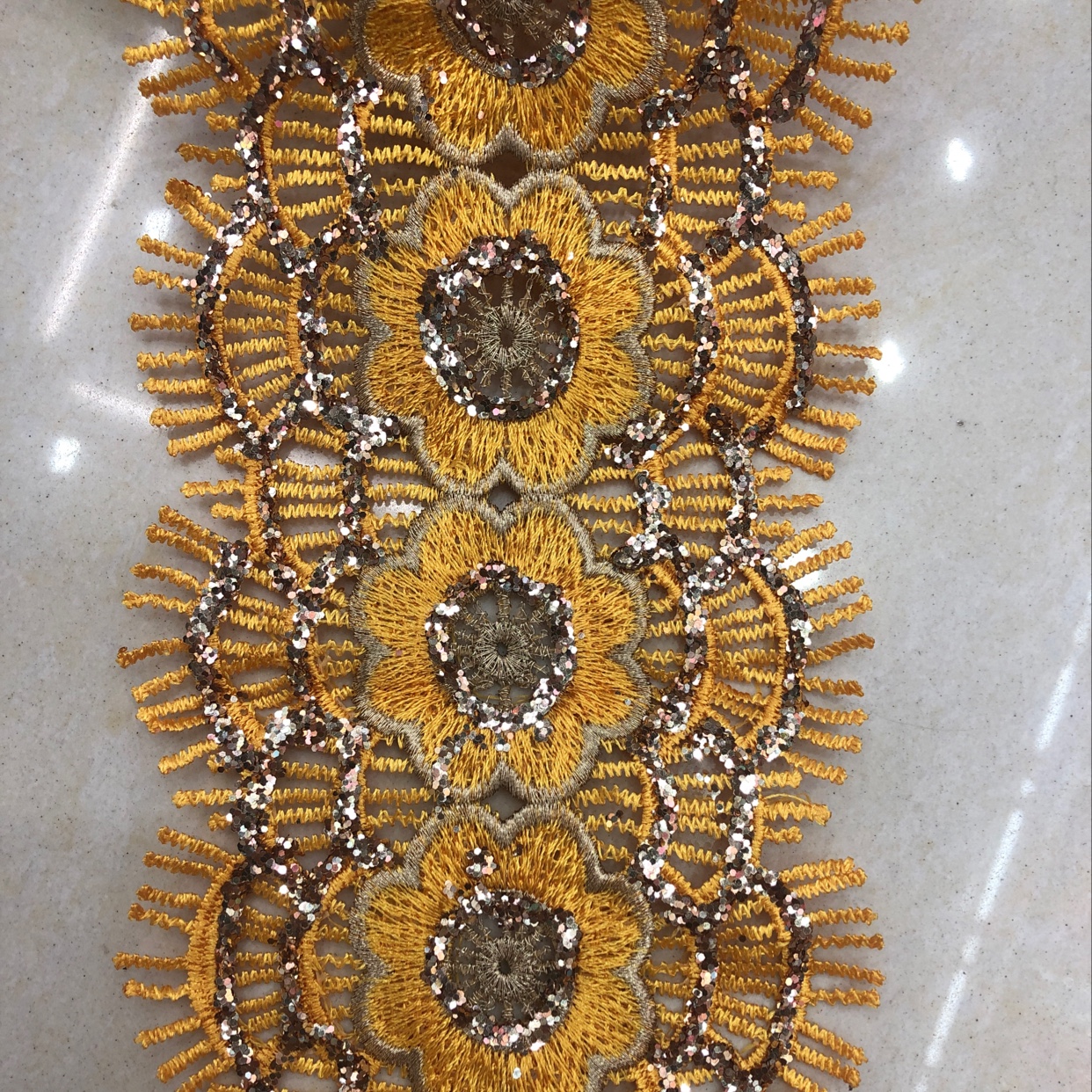 Factory Direct Sales Jin Sha Lace 1 Water Soluble Lace King Gold Thread Embroidery Lace Gold Powder Lace