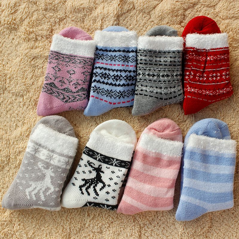 Double Layer Feather Yarn Middle Tube Acrylic Fiber Student Dormitory Female Middle Tube Socks Sleeping Socks Wholesale