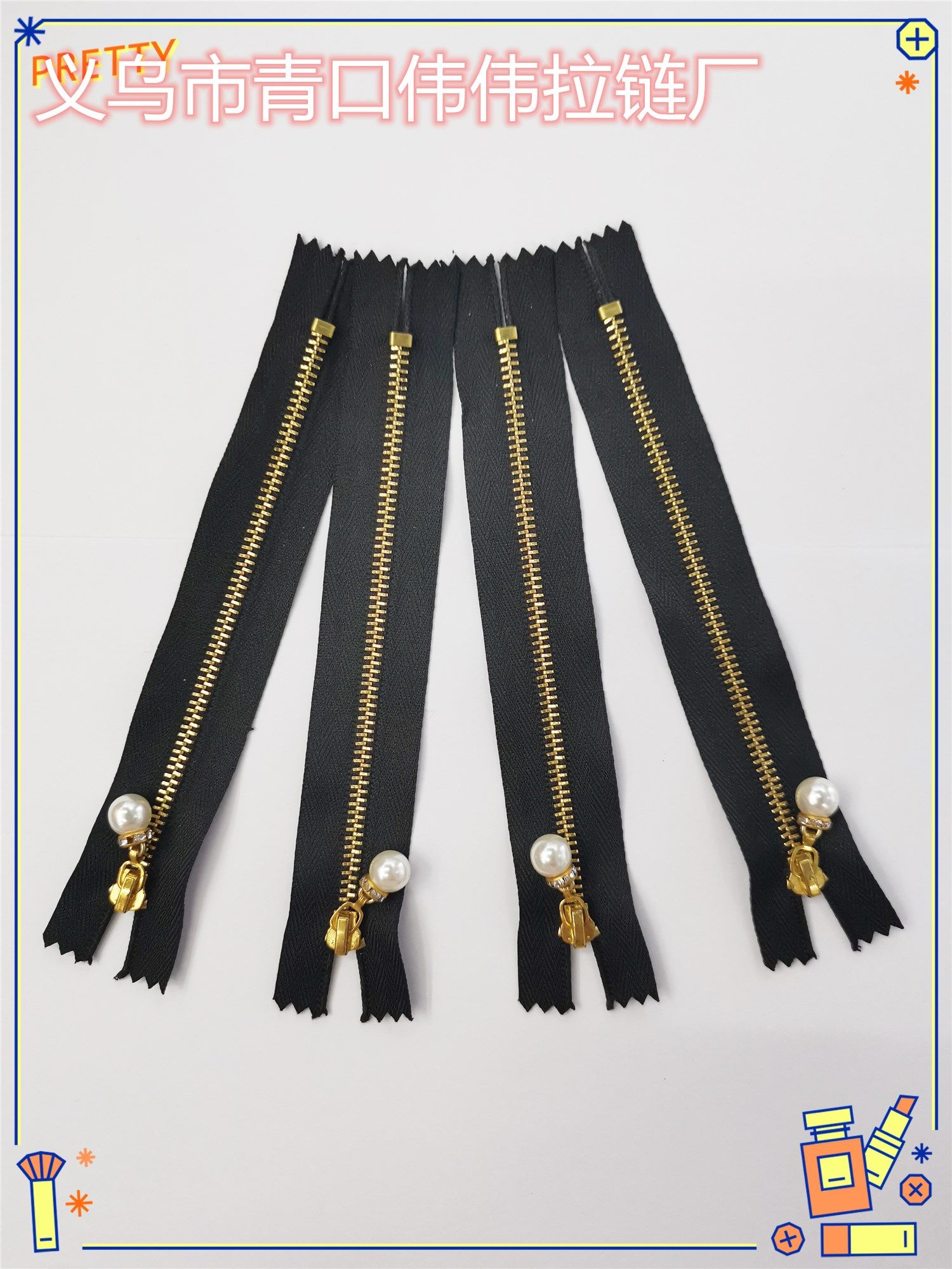 factory direct sales 3# gold-plated closed zipper pearl zipper closed tail zipper