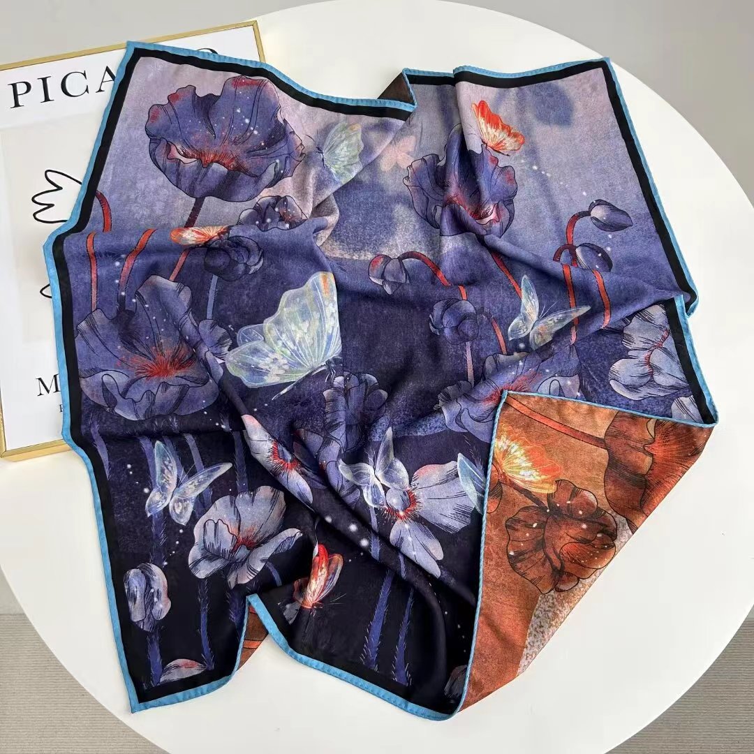 70 babylonia areolata double-sided medium kerchief plant flower print purple bottom minority fashion silk scarf shawl scarf scarf scarf