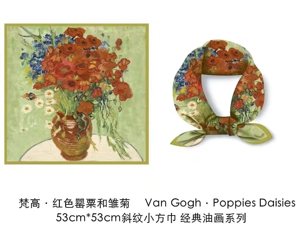 53 classic oil painting series twill small square towel van gogh style work desk version printed silk scarf scarf cheongsam shirt