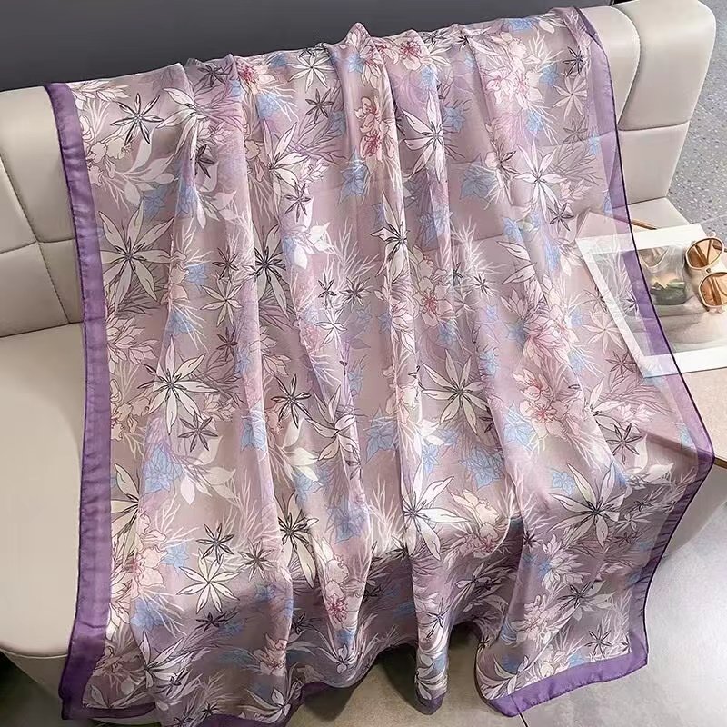spring and summer new style pink purple pink purple cloud pattern yarn sun protection refreshing elegant silk scarf novel all-match shawl scarf