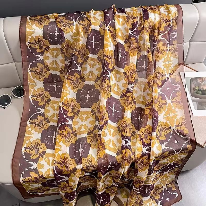 spring and summer new fresh and elegant yellow series cloud pattern yarn sun protection refreshing simple and elegant silk scarf novel all-match shawl scarf