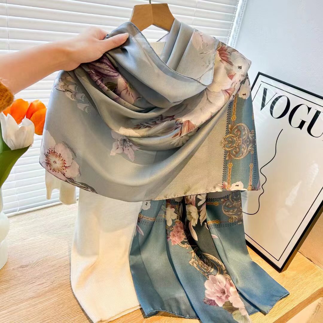 curling scarf imitation silk emulation silk scarf scarf fresh elegant color novel sunscreen shawl scarf all-matching women