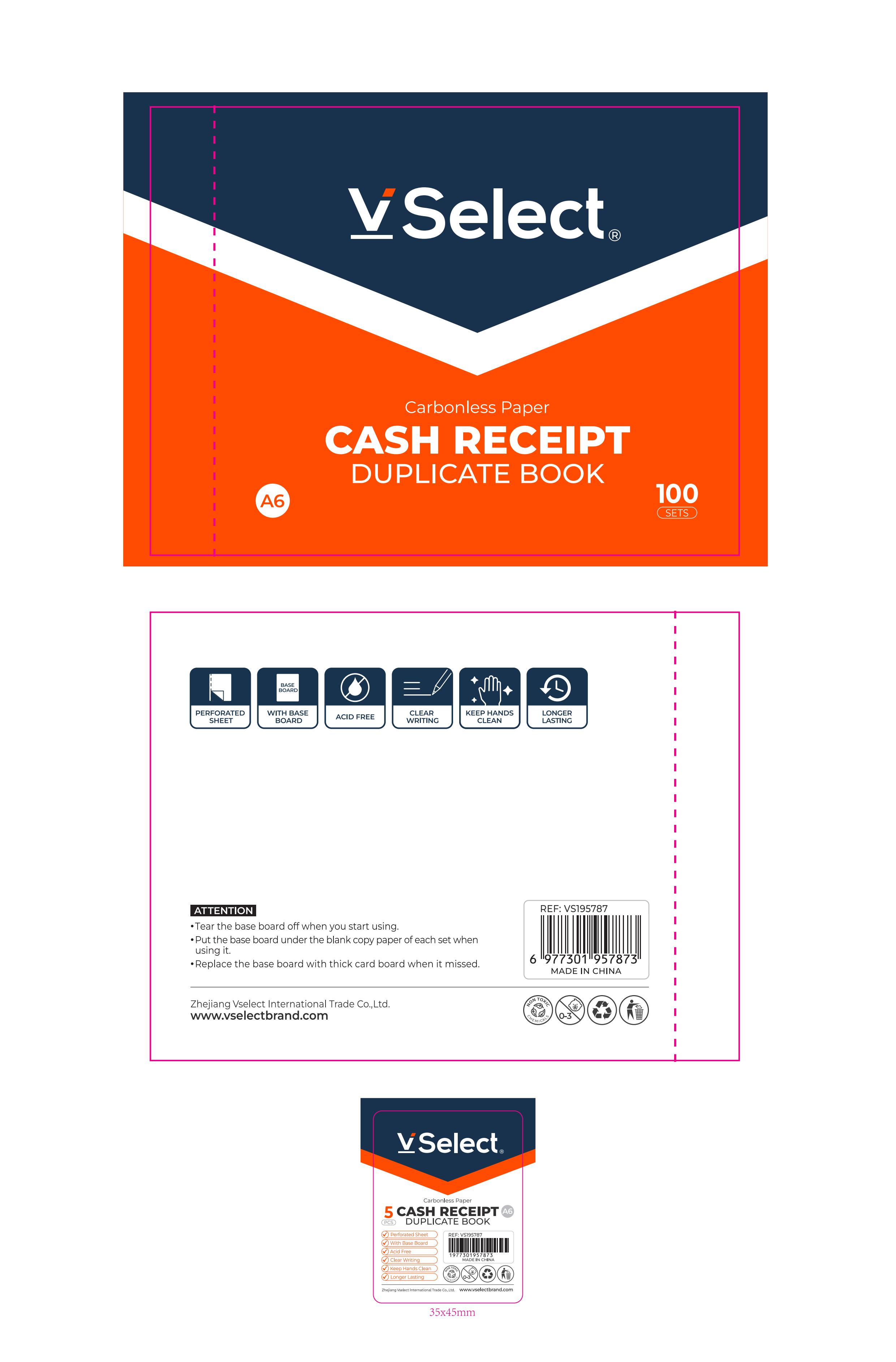 a 300.00g-piece carbon-free copy cash receipt 100 sets of foreign trade exclusive for one box