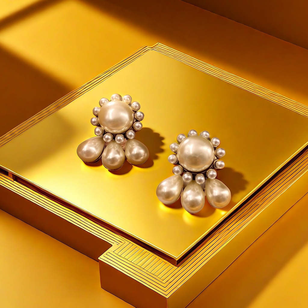 【SUGEBEINI】 Retro court style pearl earrings, multi-layer teardrop pearl exaggerated earrings, light luxury socialite style banquet outfit accessories ZEH00022 Application Scenario