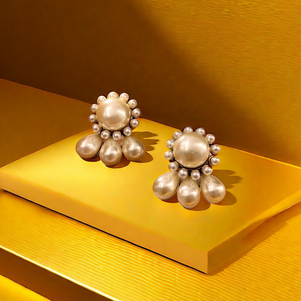 【SUGEBEINI】 Retro court style pearl earrings, multi-layer teardrop pearl exaggerated earrings, light luxury socialite style banquet outfit accessories ZEH00022 details Picture