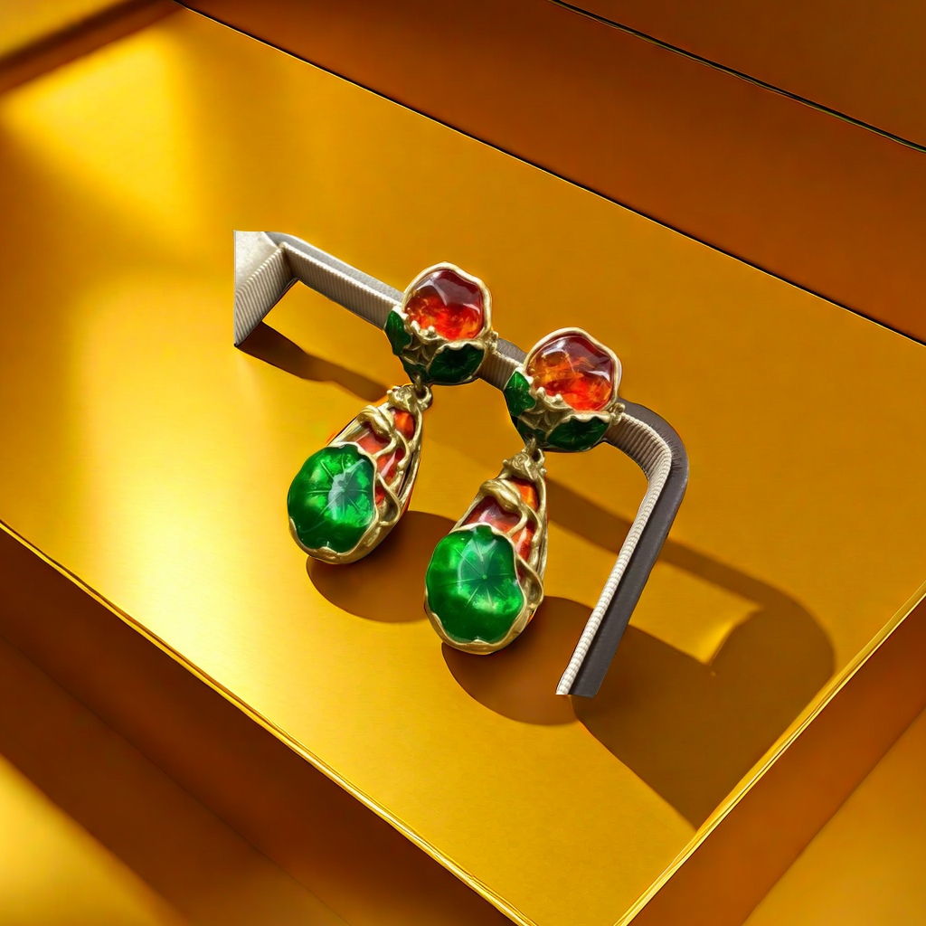 【SUGEBEINI】 Retro enamel lotus leaf earrings, red and green contrasting gemstone earrings, light luxury court style, artistic and niche earrings ZEH00037 Application Scenario