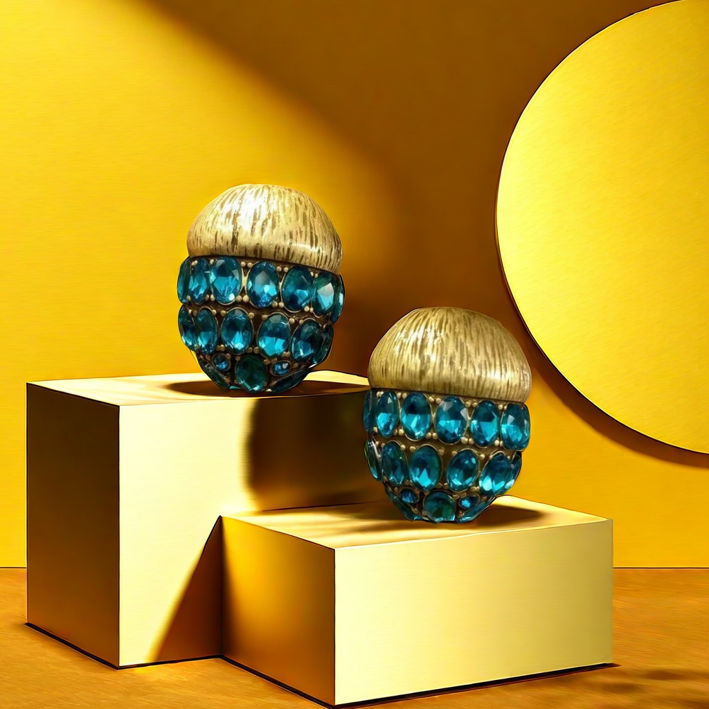 【SUGEBEINI】 Artistic blue diamond spherical earrings with golden texture trim, niche light luxury retro style exquisite earrings ZEH00042 Application Scenario