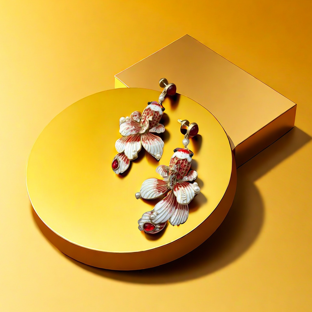 【SUGEBEINI】国风珐琅彩金鱼耳环 红玛瑙珍珠点缀耳坠 复古宫廷风轻奢艺术感耳饰ZEH00043产品图