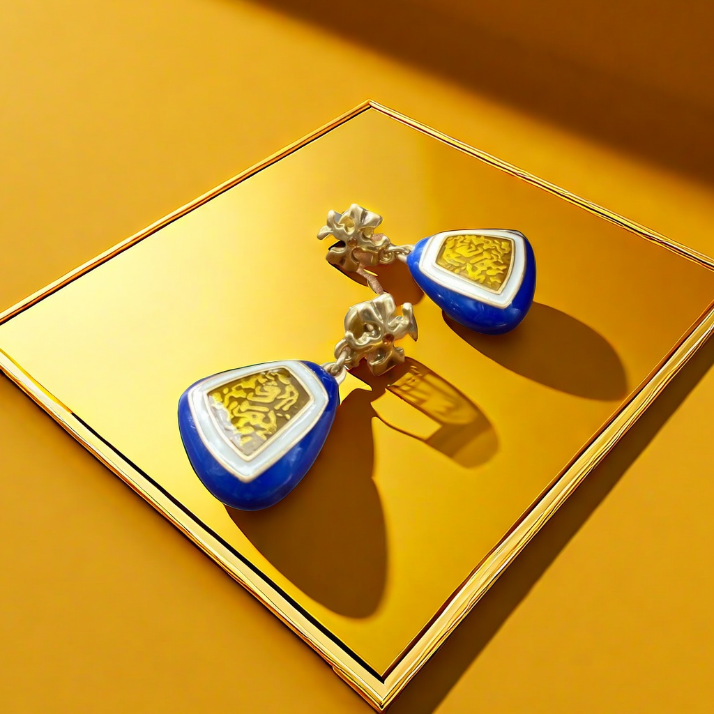 【SUGEBEINI】 Retro court style blue and white contrasting enamel earrings with golden pattern decorative earrings, light luxury and niche artistic French earrings ZEH00044 Application Scenario