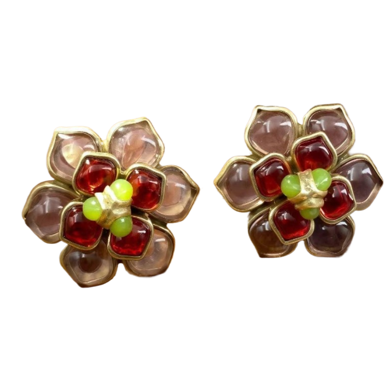 【SUGEBEINI】 Baroque-style flower-shaped stud earrings with multi-color gemstone inlay design, retro and luxurious socialite style outfit and accessory ZEH00036H Item Picture