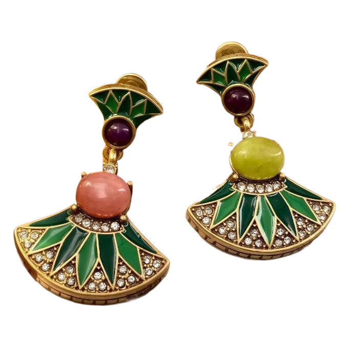【SUGEBEINI】 Retro fan-shaped contrasting enamel earrings, women's fan-shaped colored gemstone earrings ZEH00065 Application Scenario