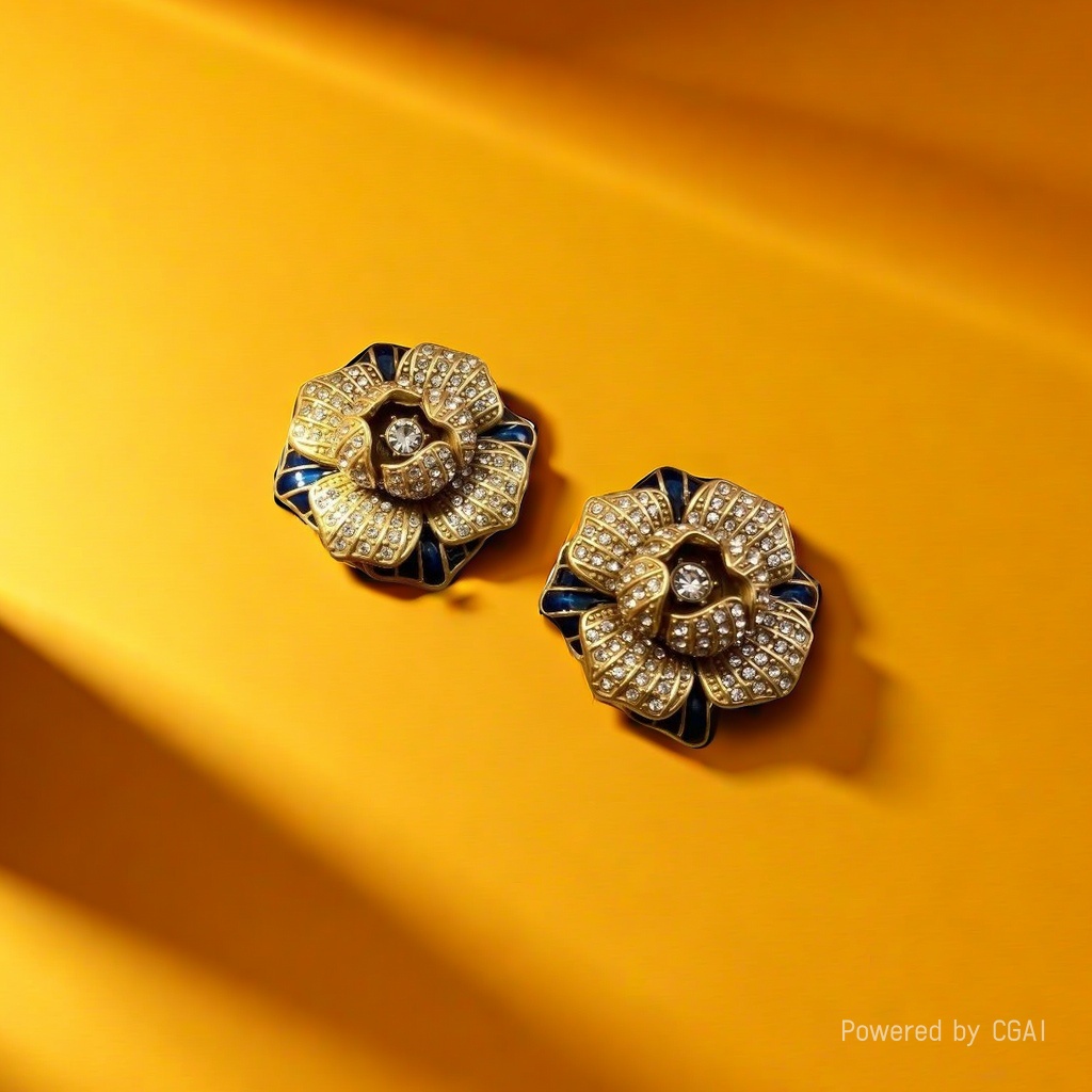 【SUGEBEINI】 Retro flower-shaped zirconium stud earrings with oil drip, flower-shaped stud earrings ZEH00072 Item Picture