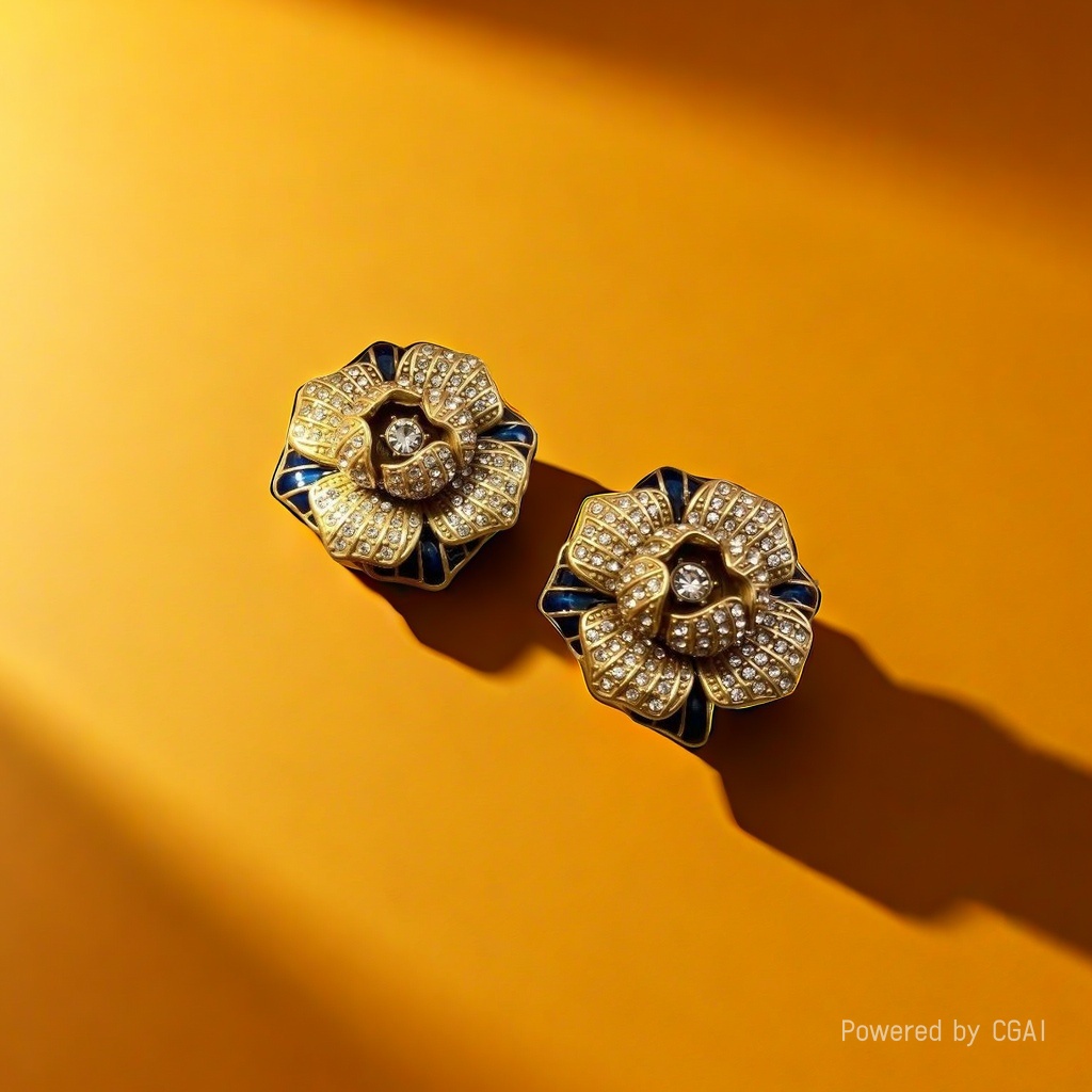 【SUGEBEINI】 Retro flower-shaped zirconium stud earrings with oil drip, flower-shaped stud earrings ZEH00072 details Picture