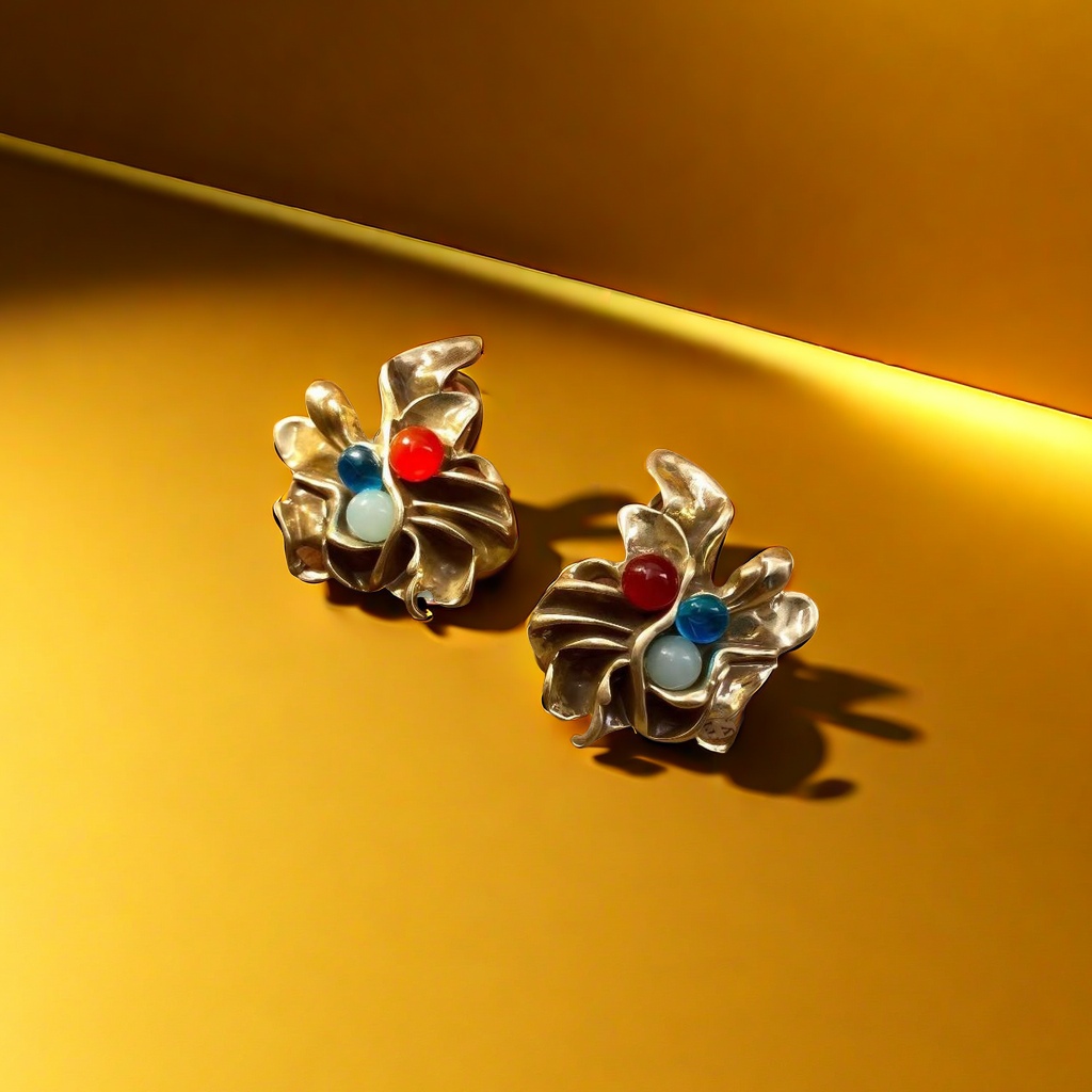 【SUGEBEINI】 Retro golden beaded flower stud earrings with flower-shaped beaded decorations on ZEH00079 Specification image