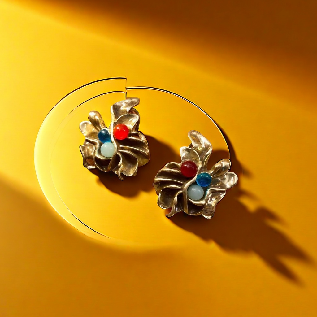 【SUGEBEINI】 Retro golden beaded flower stud earrings with flower-shaped beaded decorations on ZEH00079 Item Picture