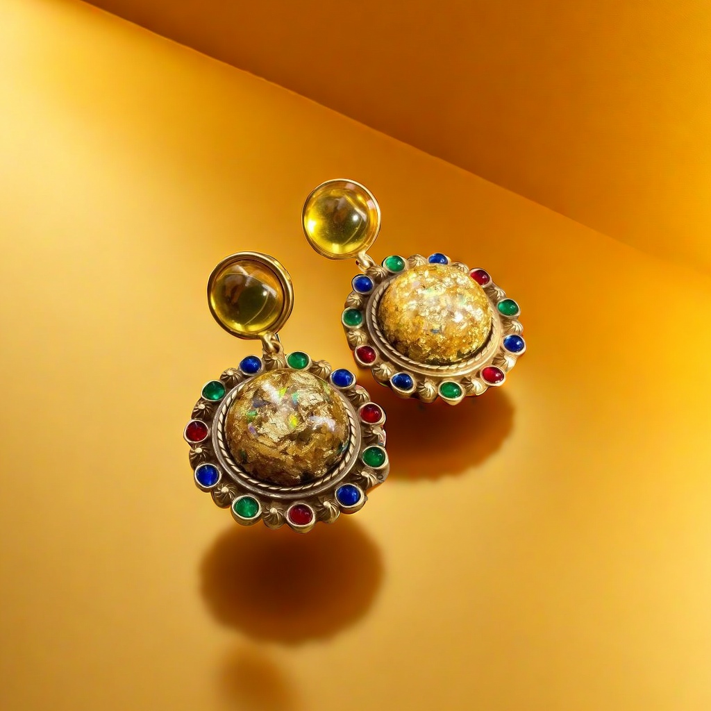 【SUGEBEINI】 Color Diamond gold foil round Earrings, retro court style round earrings ZEH00101 details Picture