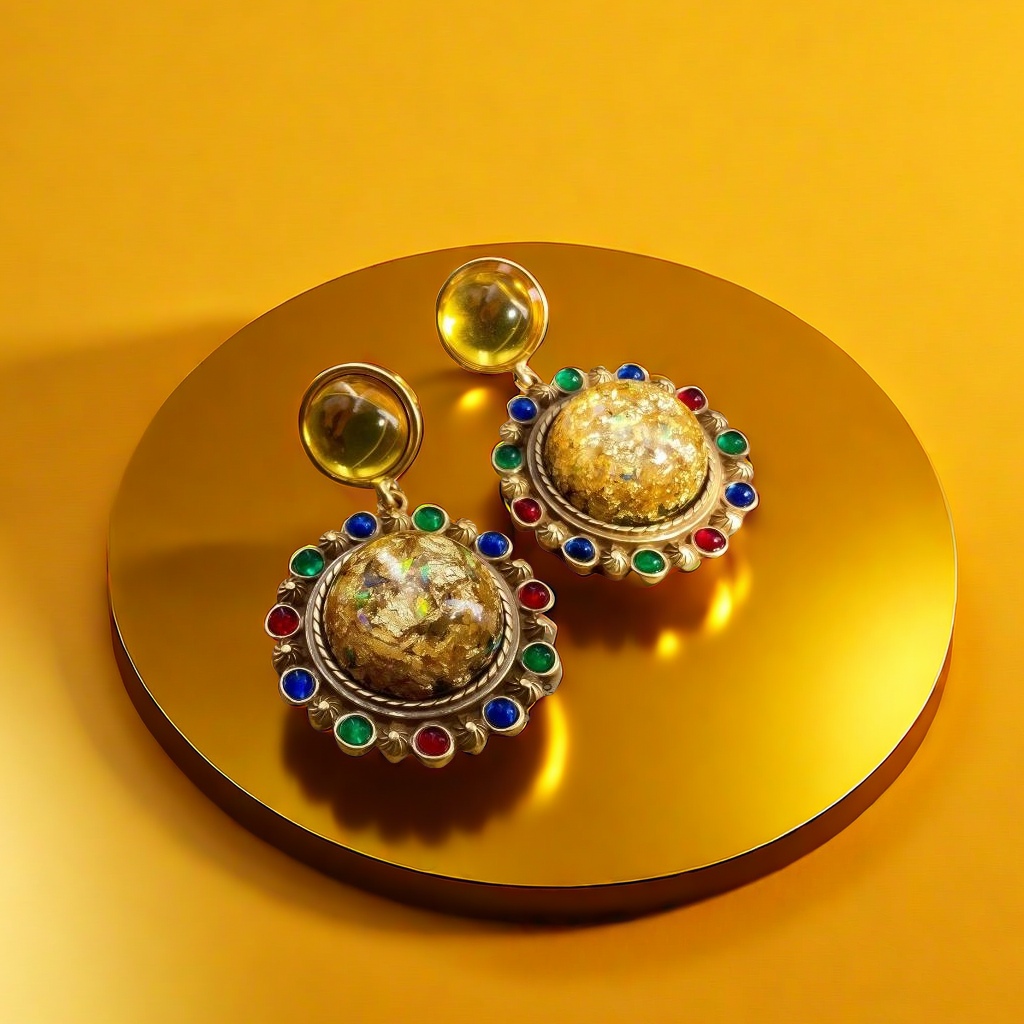 【SUGEBEINI】 Color Diamond gold foil round Earrings, retro court style round earrings ZEH00101 Specification image