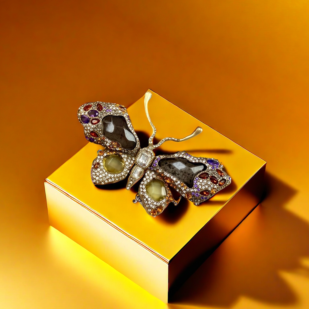 【SUGEBEINI】 Retro court style gemstone butterfly brooch, multi-color diamond jewelry, artistic brooch, light luxury, niche and high-end clothing accessories ZX00001 details Picture