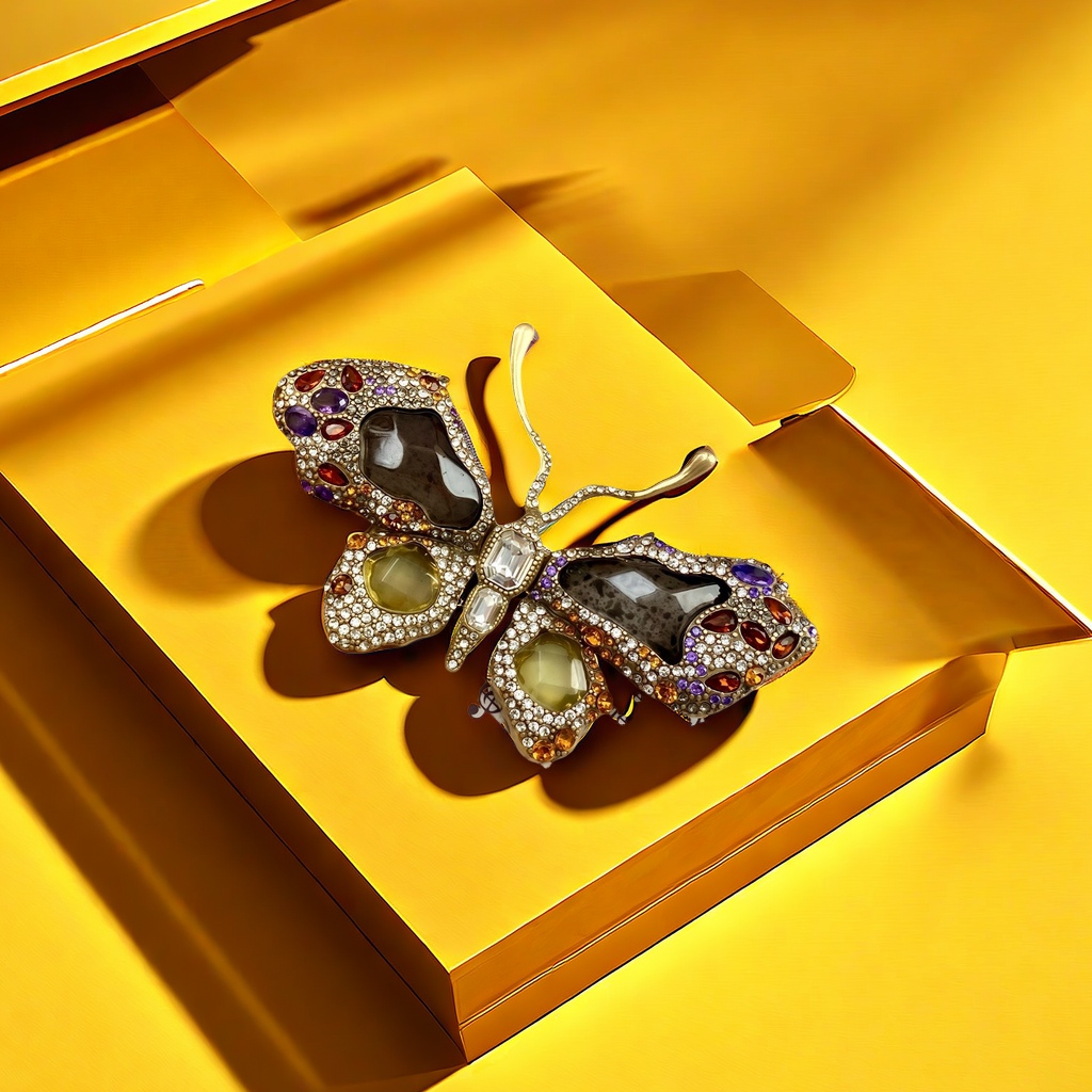 【SUGEBEINI】 Retro court style gemstone butterfly brooch, multi-color diamond jewelry, artistic brooch, light luxury, niche and high-end clothing accessories ZX00001 Specification image