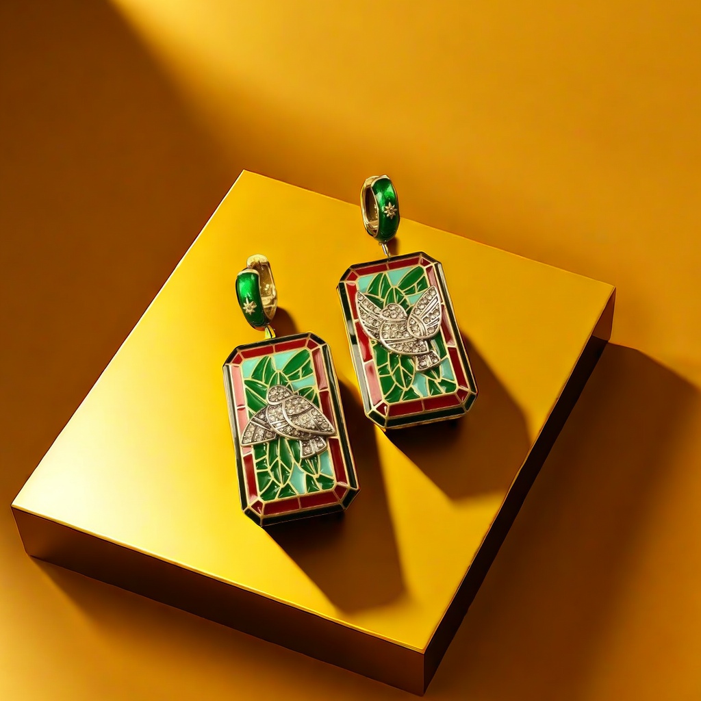 【SUGEBEINI】 Retro enamel Bird Earrings: The beauty of Enamel Meeting Zircon ZEH00125 Specification image