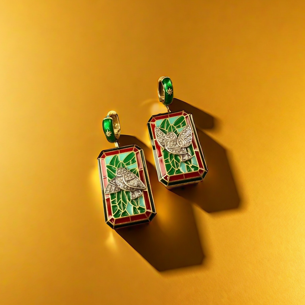 【SUGEBEINI】 Retro enamel Bird Earrings: The beauty of Enamel Meeting Zircon ZEH00125 details Picture
