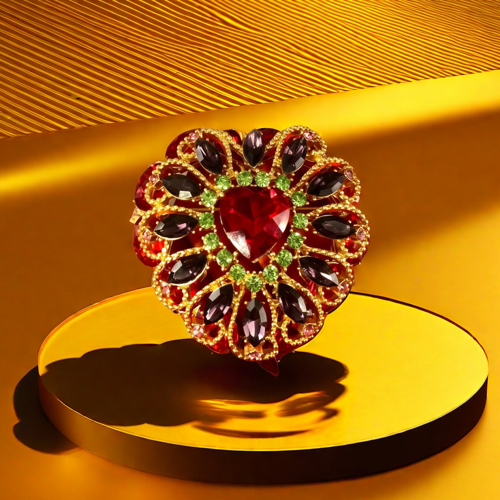【SUGEBEINI】 Retro court style heart gemstone brooch, red, black and green contrasting diamond brooch, light luxury, niche and high-end banquet accessory ZX00032 Specification image