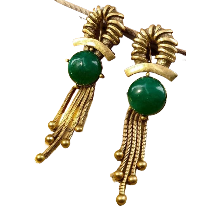 قلادة ذهبية منقوشة من الخرز الخضراء Item Picture