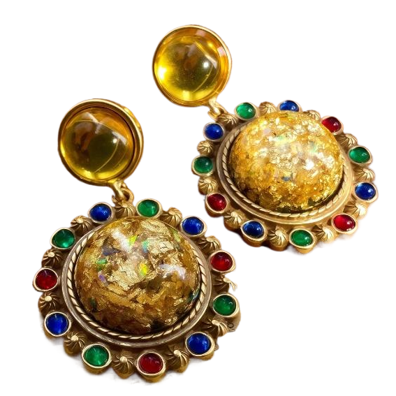 【SUGEBEINI】 Color Diamond gold foil round Earrings, retro court style round earrings ZEH00101 Item Picture