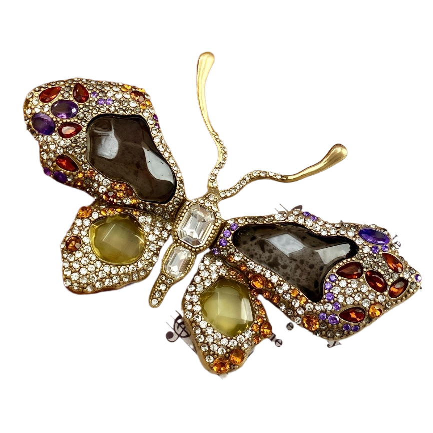 【SUGEBEINI】 Retro court style gemstone butterfly brooch, multi-color diamond jewelry, artistic brooch, light luxury, niche and high-end clothing accessories ZX00001 Item Picture