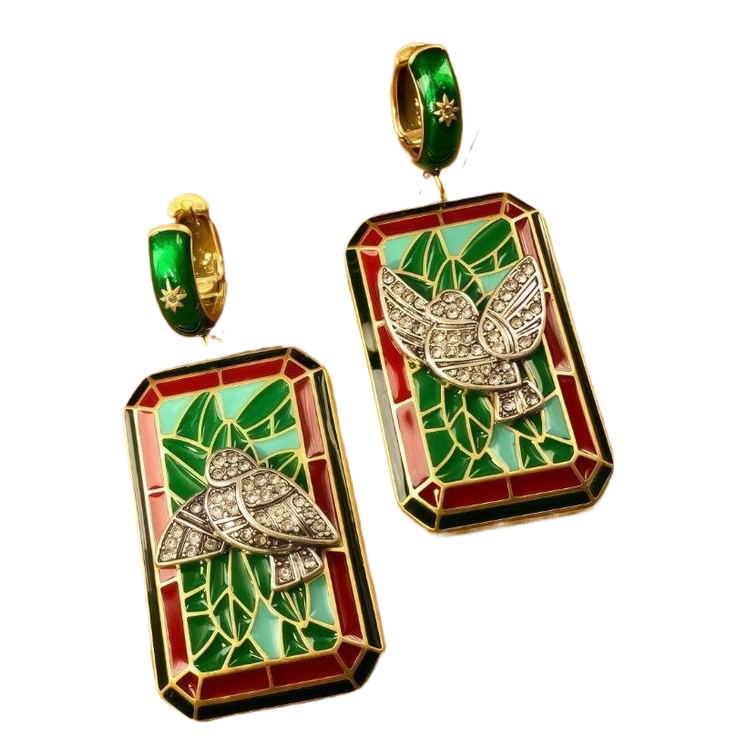 【SUGEBEINI】 Retro enamel Bird Earrings: The beauty of Enamel Meeting Zircon ZEH00125 Item Picture