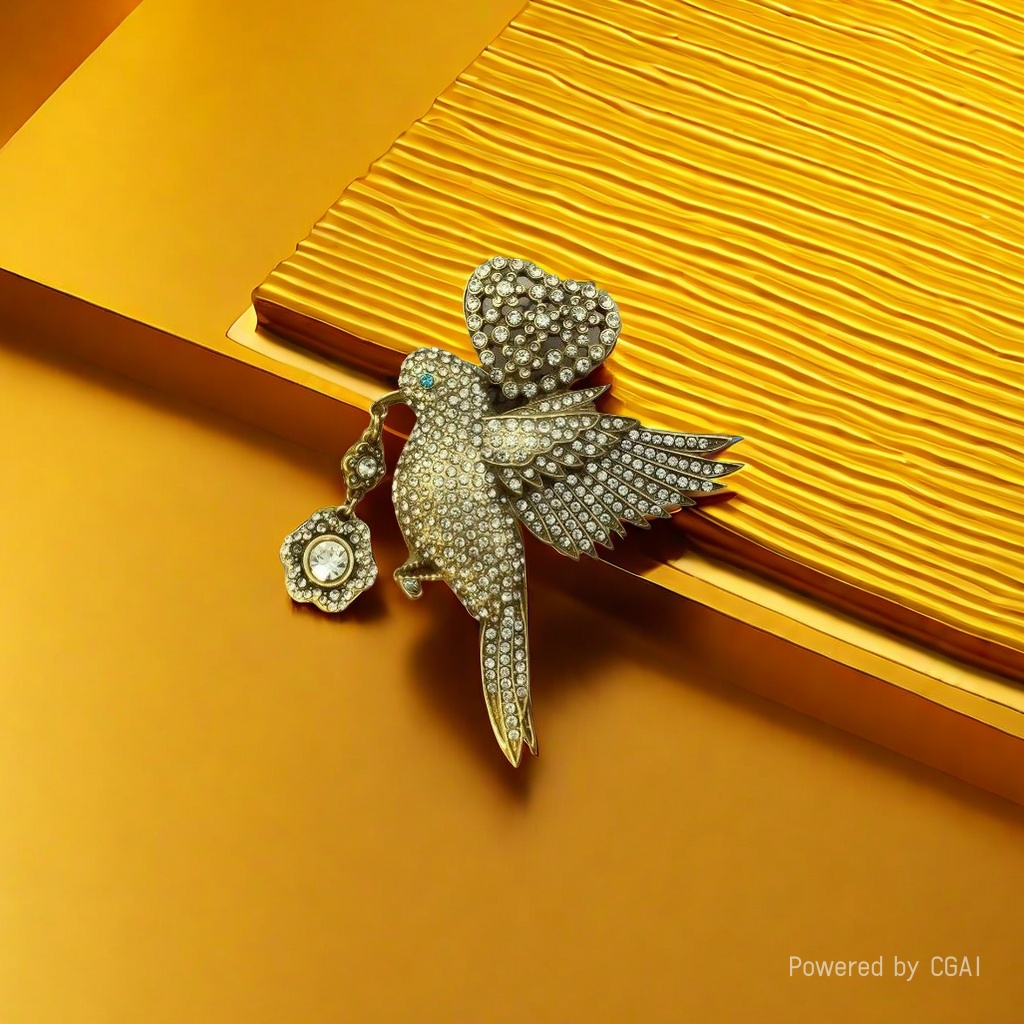 【SUGEBEINI】 Retro Full zirconium Bird Brooch, high-end heavy Industry Golden Bird brooch ZX00008 Specification image