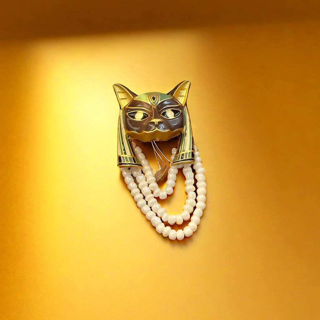 【SUGEBEINI】 Ancient Egyptian Cat Buster Brooch, Retro Egyptian style enamel brooch ZX00062 details Picture