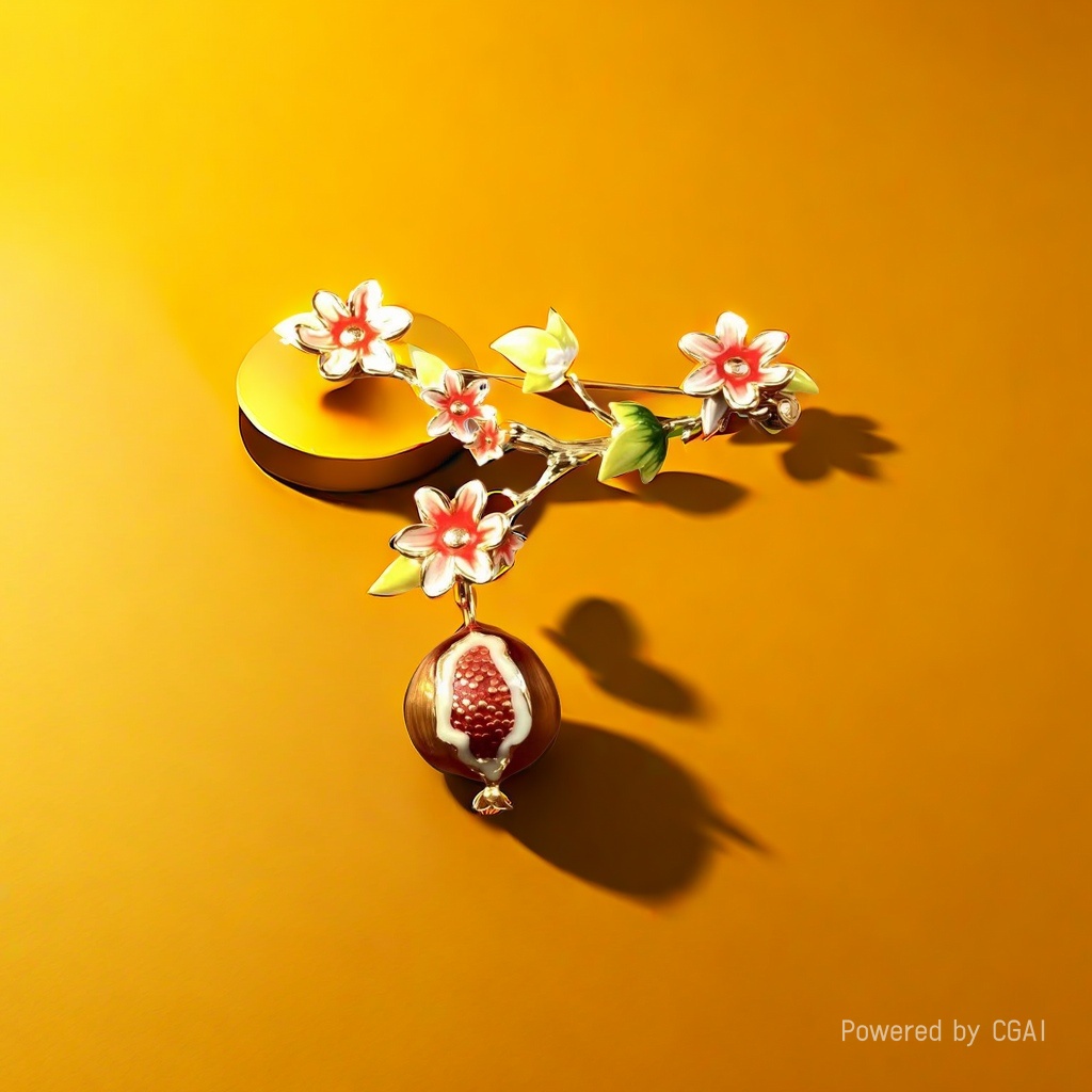 【SUGEBEINI】 Enamel Flower Branch Pomegranate Brooch with tender pink flower branches and plump pomegranate, exuding a strong Chinese atmosphere ZX00016 Specification image