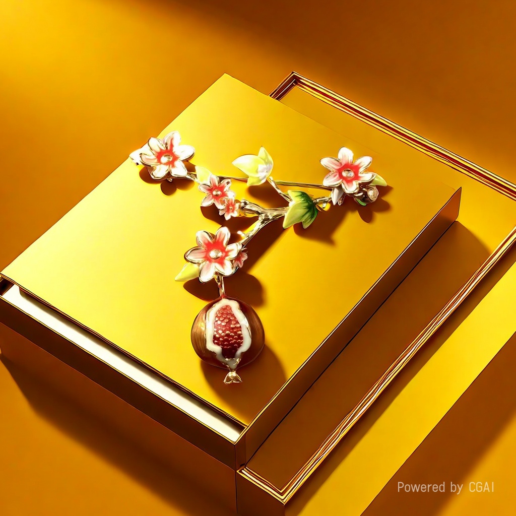 【SUGEBEINI】 Enamel Flower Branch Pomegranate Brooch with tender pink flower branches and plump pomegranate, exuding a strong Chinese atmosphere ZX00016 Application Scenario