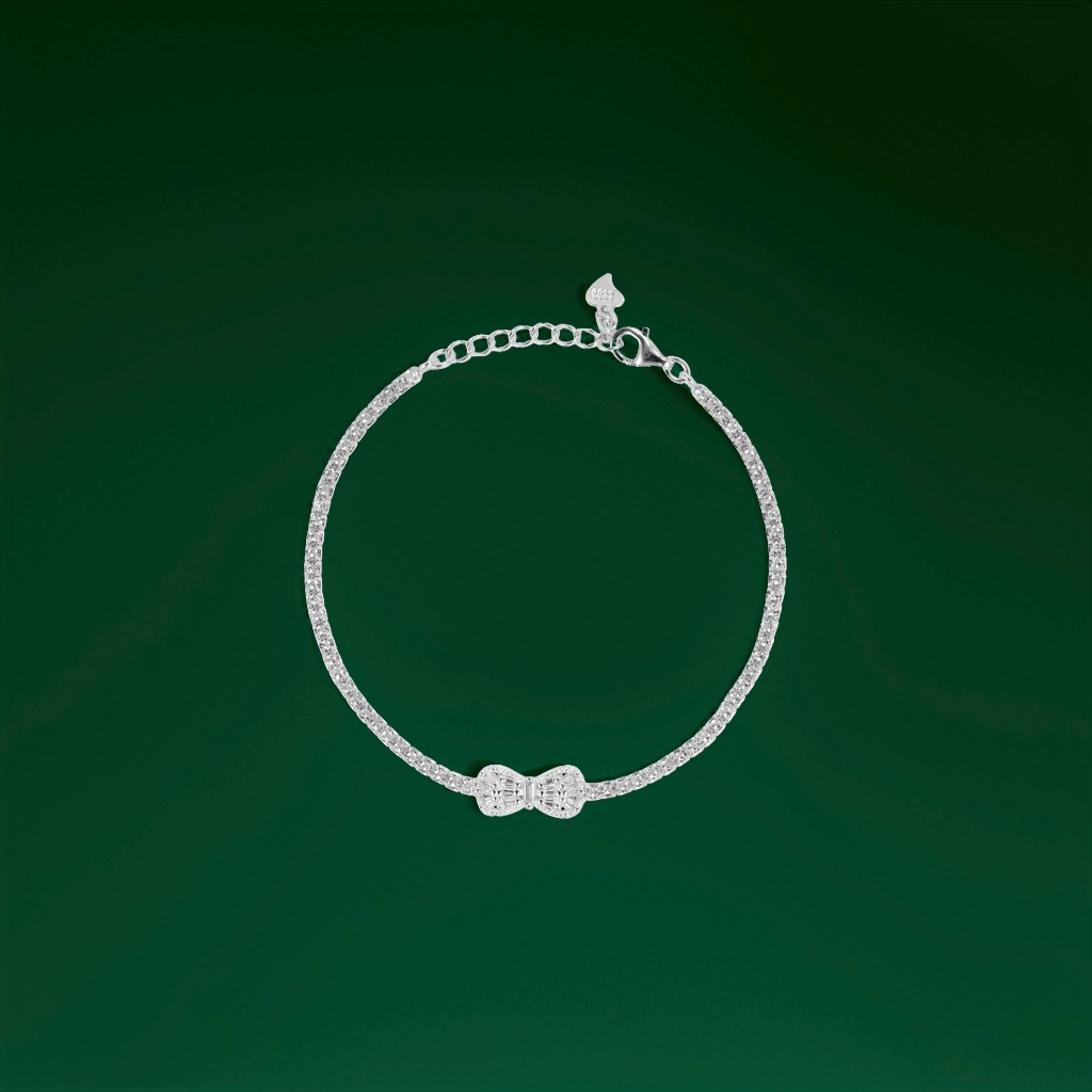 Silver diamond-encrusted bow silver jewelry bracelet, fashionable women's simple and trendy jewelry DSC02793 details Picture