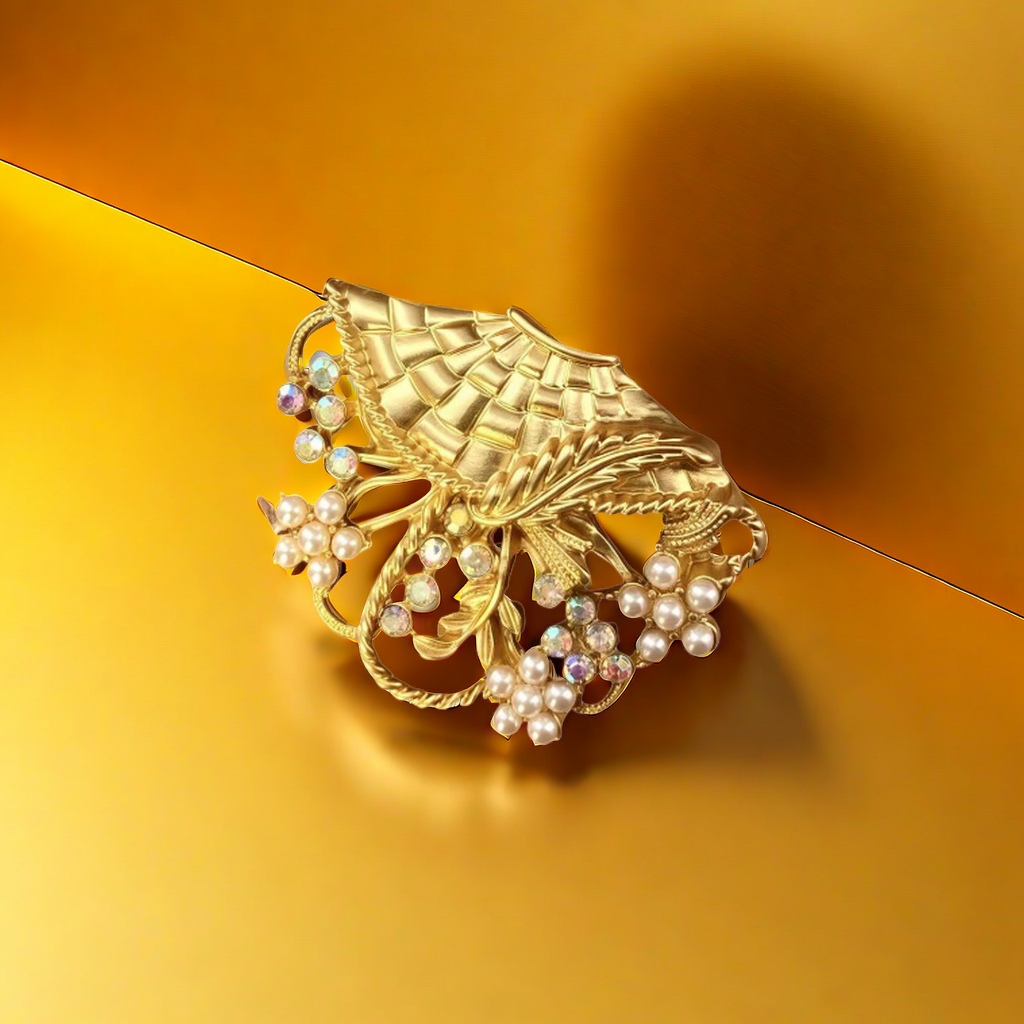 【SUGEBEINI】 Vintage metal bead brooch adorned with a retro and luxurious woven texture gilt brooch ZX00023 Specification image