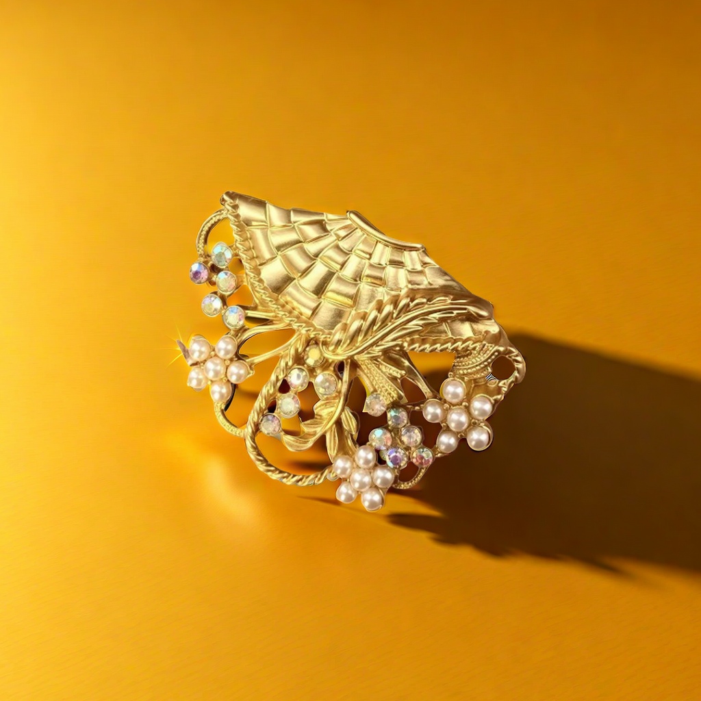 【SUGEBEINI】 Vintage metal bead brooch adorned with a retro and luxurious woven texture gilt brooch ZX00023 details Picture