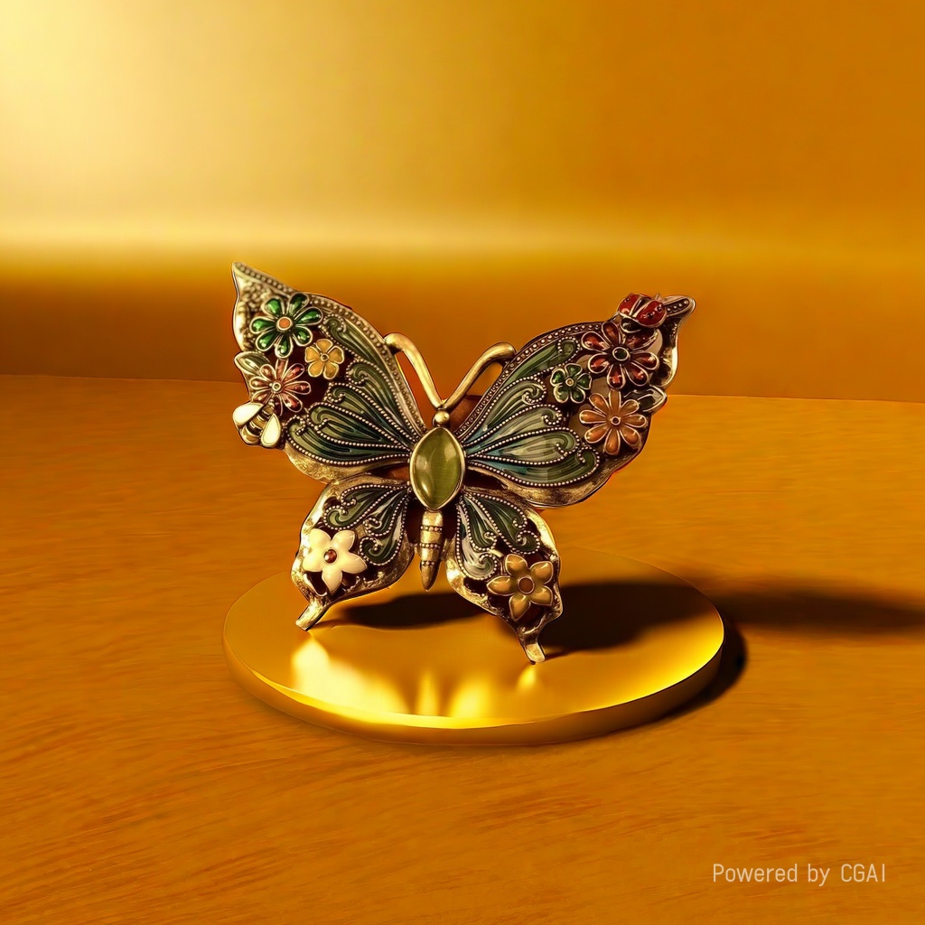【SUGEBEINI】 Gilded enamel Butterfly Brooch with enamel flower and leaf Retro country style ZX00019 details Picture