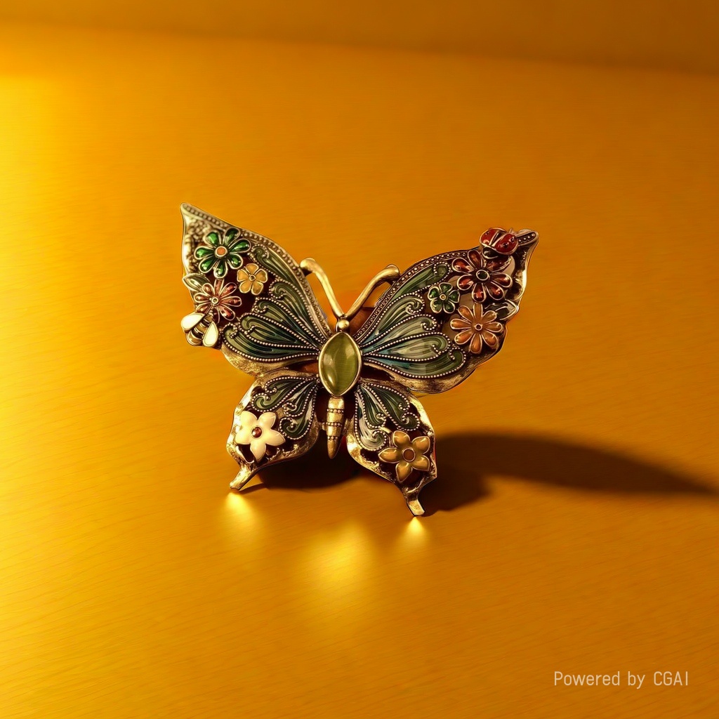 【SUGEBEINI】 Gilded enamel Butterfly Brooch with enamel flower and leaf Retro country style ZX00019 Specification image