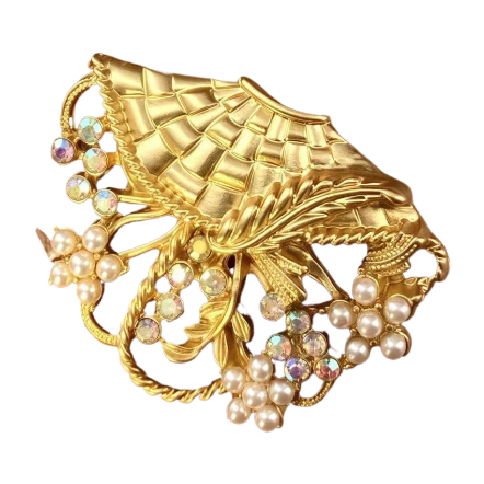 【SUGEBEINI】 Vintage metal bead brooch adorned with a retro and luxurious woven texture gilt brooch ZX00023 Item Picture