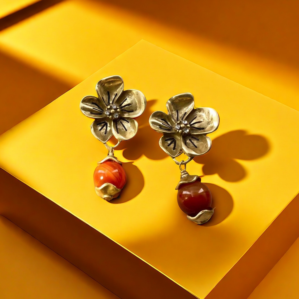 【SUGEBEINI】 French court-style caramel agate vintage earrings, vintage golden flower earrings ZEH00145 Application Scenario